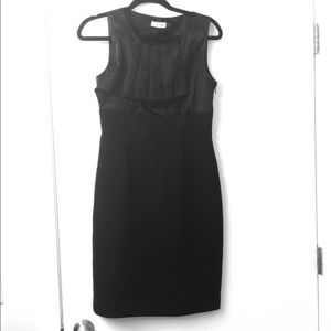 Calvin Klein Black Dress with pleated Satin top - size 6